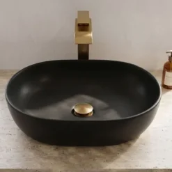 Umywalka Owalna Nablatowa Ceramiczna 49 cm Stawiana Czarna Matowa ELIPSE