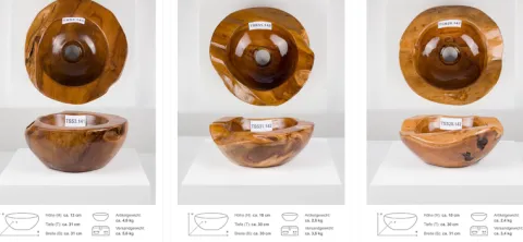 Umywalka tekowa drewniana 30 cm brązowa do łazienki