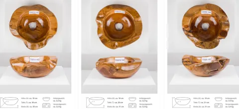 Umywalka tekowa drewniana 30 cm brązowa do łazienki