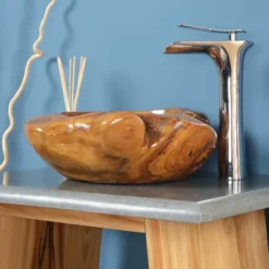 Umywalka tekowa drewniana 30 cm brązowa do łazienki