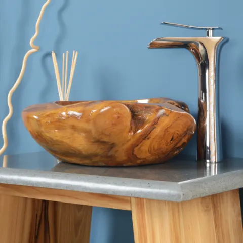 Umywalka tekowa drewniana 30 cm brązowa do łazienki