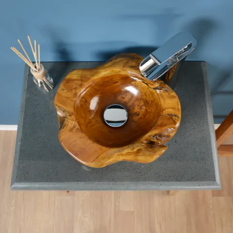 Umywalka tekowa drewniana 30 cm brązowa do łazienki