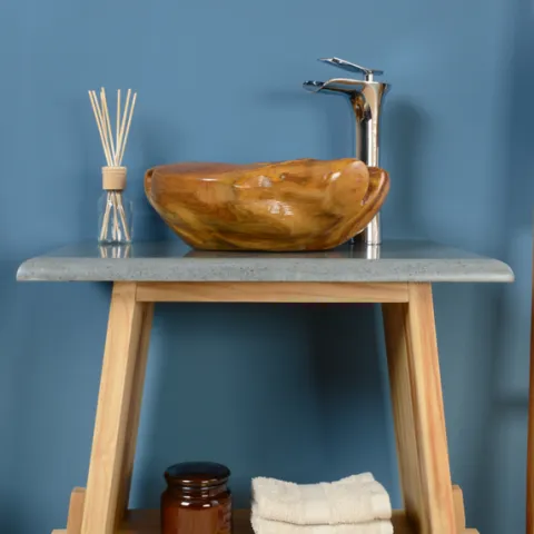 Umywalka tekowa drewniana 30 cm brązowa do łazienki