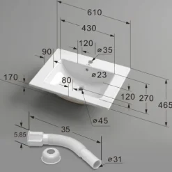 Umywalka Wpuszczana w Blat Ceramiczna Prostokątna 61 cm Biała Połysk NORDIS