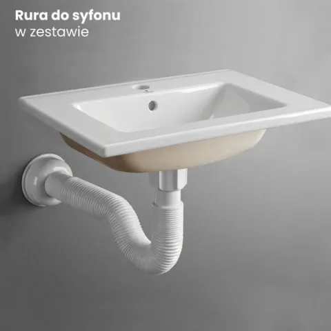 Umywalka Wpuszczana w Blat Ceramiczna Prostokątna 61 cm Biała Połysk NORDIS