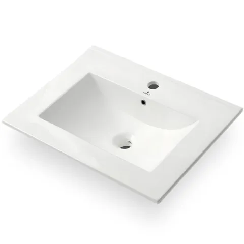 Umywalka Wpuszczana w Blat Ceramiczna Prostokątna 61 cm Biała Połysk NORDIS