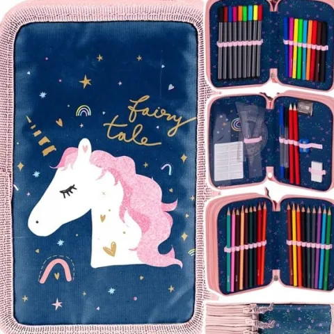 UNICORN PIÓRNIK SZKOLNY POTRÓJNY Z WYPOSAŻENIEM DLA DZIEWCZYNKI JEDNOROŻEC