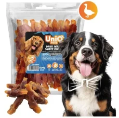 UNIQ PETS Przysmak dla psa z kaczki - frytki z batatów owinięte kaczką 500g