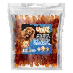 UNIQ PETS Przysmak dla psa z kaczki - frytki z batatów owinięte kaczką 500g