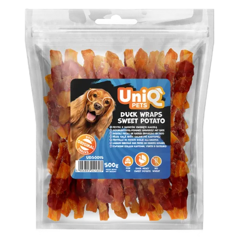 UNIQ PETS Przysmak dla psa z kaczki - frytki z batatów owinięte kaczką 500g