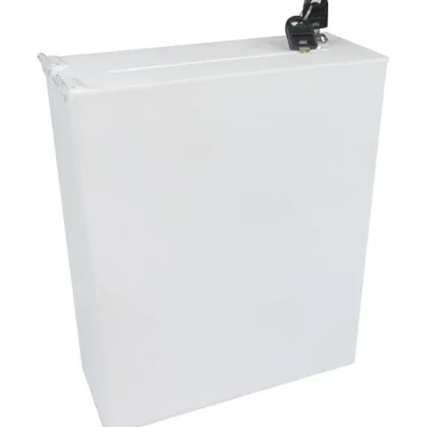 Urna skarbonka puszka plexi 25x10x30cm z zamkiem skrzynka na ankiety głosy