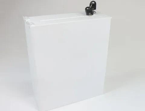 Urna skarbonka puszka plexi 25x10x30cm z zamkiem skrzynka na ankiety głosy