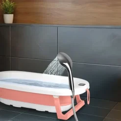 Wanienka składana dla dzieci, niemowląt ze stelażem, termometrem i wkładką Ricokids RK-287 biało-różowa