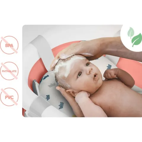 Wanienka składana dla dzieci, niemowląt ze stelażem, termometrem i wkładką Ricokids RK-287 biało-różowa