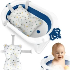 Wanienka składana dla dzieci, niemowląt z wkładką Ricokids RK-286 biało-niebieska