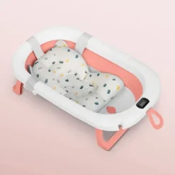 Wanienka składana dla dzieci, niemowląt ze stelażem, termometrem i wkładką Ricokids RK-287 biało-niebieska