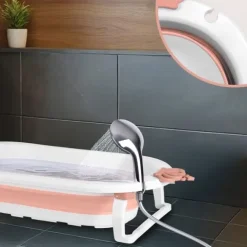 Wanienka składana dla dzieci, niemowląt z wkładką Ricokids RK-286 biało-różowa