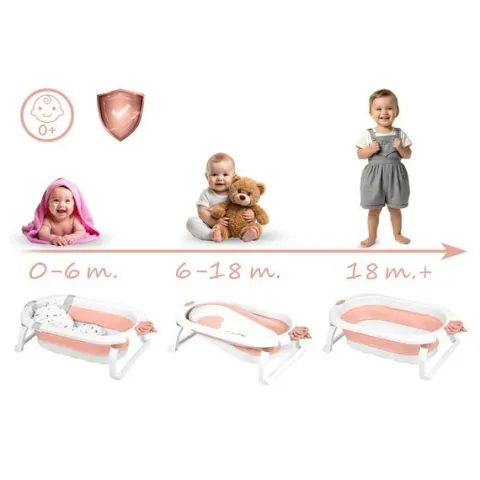 Wanienka składana dla dzieci, niemowląt z wkładką Ricokids RK-286 biało-różowa