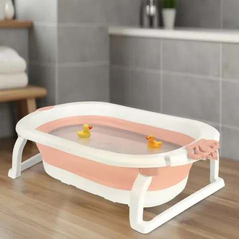 Wanienka składana dla dzieci, niemowląt z wkładką Ricokids RK-286 biało-różowa