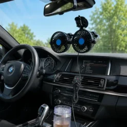 WIATRAK WENTYLATOR TURBO X2 SAMOCHODOWY PODWÓJNY 12V MOCNY PRZYSSAWKA