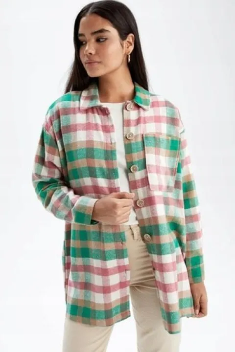 WIELOKOLOROWA FLANELOWA KOSZULA W KRATĘ BAWEŁNA DEFACTO L/XL