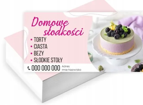 Wizytówki firmowe GOTOWY PROJEKT GRATIS 100 sztuk CUKIERNIA SŁODKOŚCI