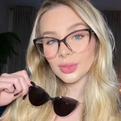 2W1 Kocie Damskie OKULARY do KOMPUTERA + Nakładka przeciwsłoneczna CLIP-ON