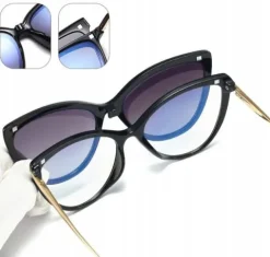 2W1 Kocie Damskie OKULARY do KOMPUTERA + Nakładka przeciwsłoneczna CLIP-ON