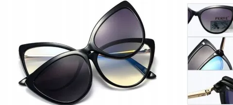 2W1 Kocie Damskie OKULARY do KOMPUTERA + Nakładka przeciwsłoneczna CLIP-ON
