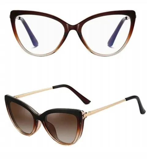 2W1 Kocie Damskie OKULARY do KOMPUTERA + Nakładka przeciwsłoneczna CLIP-ON
