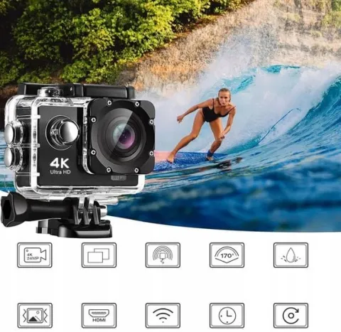 WODOODPORNA KAMERA 4K HD WIFI SPORTOWA GO PRO + BEZPŁATNE 17AKCESORIÓW
