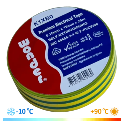 WONDER TAŚMA K1XB0 0,15mm/19mm/20m ŻÓŁTO-ZIELONA, PREMIUM VDE MROZOODPORNA