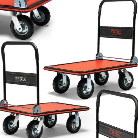 WÓZEK MAGAZYNOWY TRANSPORTOWY UDŹWIG DO 350 kg POMPOWANE DUŻE KOŁA MOCNY