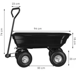Wózek ogrodowy transportowy metalowy 250kg z funkcją wywrotki, czarny