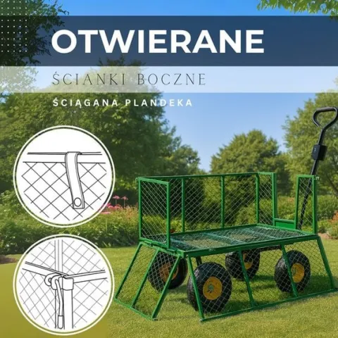 Wózek ogrodowy transportowy metalowy 400 kg zielony