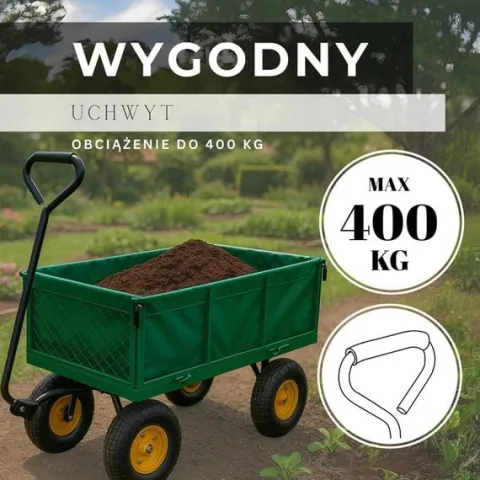 Wózek ogrodowy transportowy metalowy 400 kg zielony