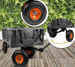 WÓZEK OGRODOWY TRANSPORTOWY PRZYCZEPKA TACZKA KOŁA PLANDEKA DO 400KG 100L