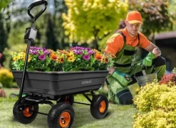 WÓZEK OGRODOWY TRANSPORTOWY PRZYCZEPKA TACZKA POMPOWANE KOŁA DO 300KG 75L