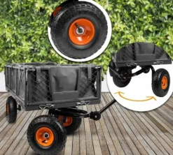 WÓZEK OGRODOWY TRANSPORTOWY PRZYCZEPKA TACZKA KOŁA PLANDEKA DO 400KG 100L