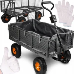 WÓZEK OGRODOWY TRANSPORTOWY PRZYCZEPKA TACZKA KOŁA PLANDEKA DO 400KG 100L