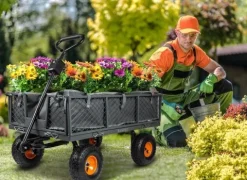 WÓZEK OGRODOWY TRANSPORTOWY PRZYCZEPKA TACZKA KOŁA PLANDEKA DO 400KG 100L
