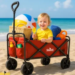 WÓZEK PLAŻOWY SUNSHINE CZERWONY SKŁADANY TURYSTYCZNY PLAŻA KEMPING 100KG