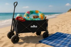 WÓZEK PLAŻOWY TURYSTYCZNY GRUBE KOŁA CZARNY PLAŻA GÓRY SKŁADANY TACZKA