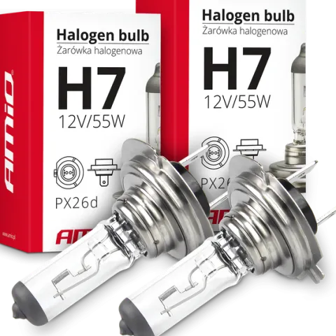 2X ŻARÓWKA HALOGENOWA AMIO H7 12V 55W FILTR UV ŻARÓWKI MIJANIA HOMOLOGACJA