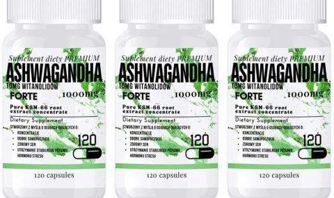 3x 1000MG ASHWAGANDHA PREMIUM KSM-66 STRES SEN DEPRESJA ZMĘCZENIE 120