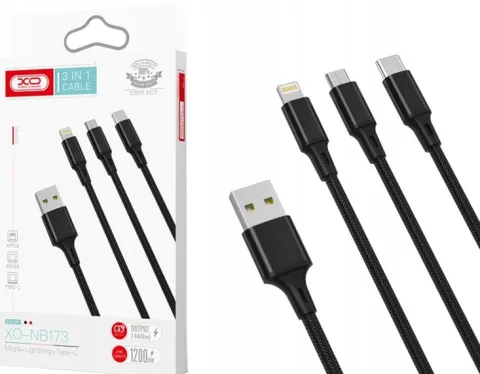 XO Kabel 3w1 USB Lightning + USB-C + microUSB, Przewód 3w1 USB Lightning