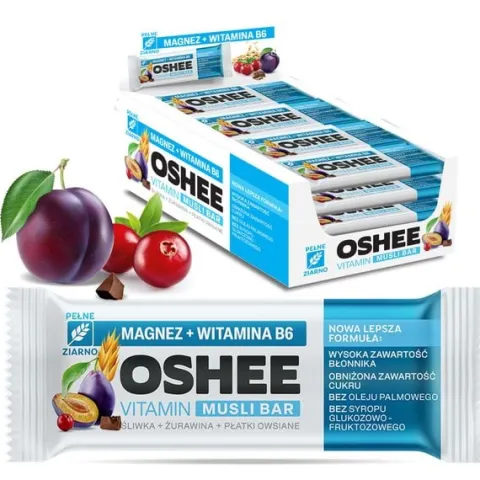 25x OSHEE Vitamin musli bar magnez + witamina B6 śliwka żurawina 40 g