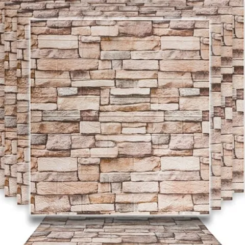 10x PANELE 3D ŚCIENNE SAMOPRZYLEPNE PIANKA XPE CEGŁA BEŻOWA TAPETA 77x70cm