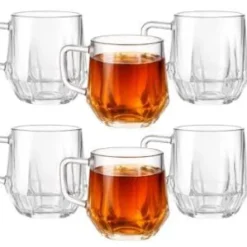 6x SZKLANKA Z UCHEM 300ml ZESTAW DUŻE SZKLANKI NA KAWĘ LATTE HERBATĘ