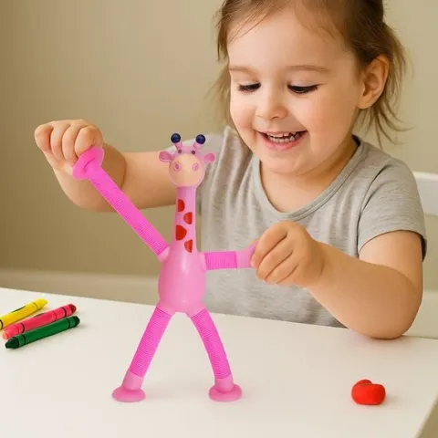 Żyrafa pop tube rurka rozciągania z przyssawkami sensoryczna różowy